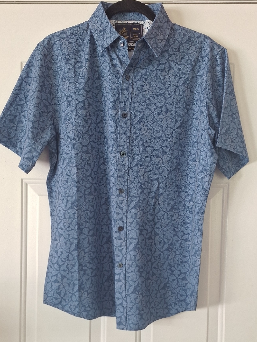 RUGBY UniversityShort-Sleeve Blue Printed Button-Down Shirt